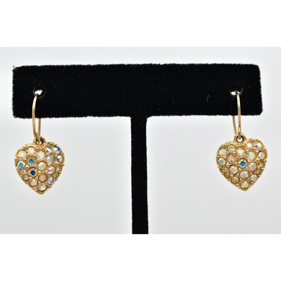 Swarovski Vintage Heart Earrings Aurora Borealis Crystal Swan Signed 1980s 9C - Picture 1 of 12